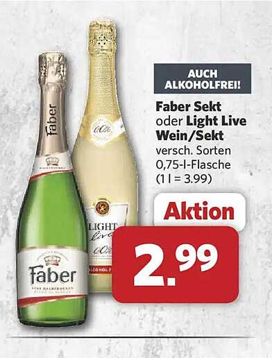 Faber Sekt oder Light Live Wein/Sekt versch. Sorten 0,75-l-Flasche (1 l = 3.99)