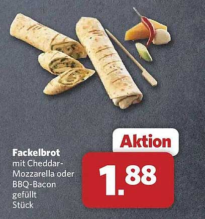 Fackelbrot mit Cheddar-Mozzarella oder BBQ-Bacon gefüllt Stück