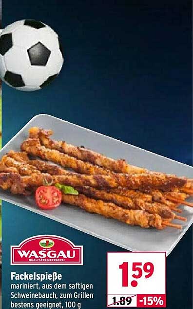 Fackelspieße mariniert, aus dem saftigen Schweinebauch, zum Grillen bestens geeignet, 100 g