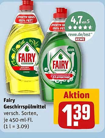 Fairy Geschirrspülmittel versch. Sorten, je 450-ml-Fl. (1 l = 3.09)