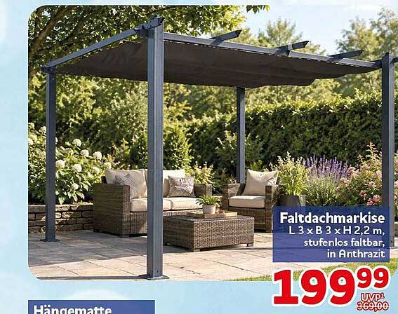 Faltdachmarkise L 3 x B 3 x H 2,2 m, stufenlos faltbar, in Anthrazit