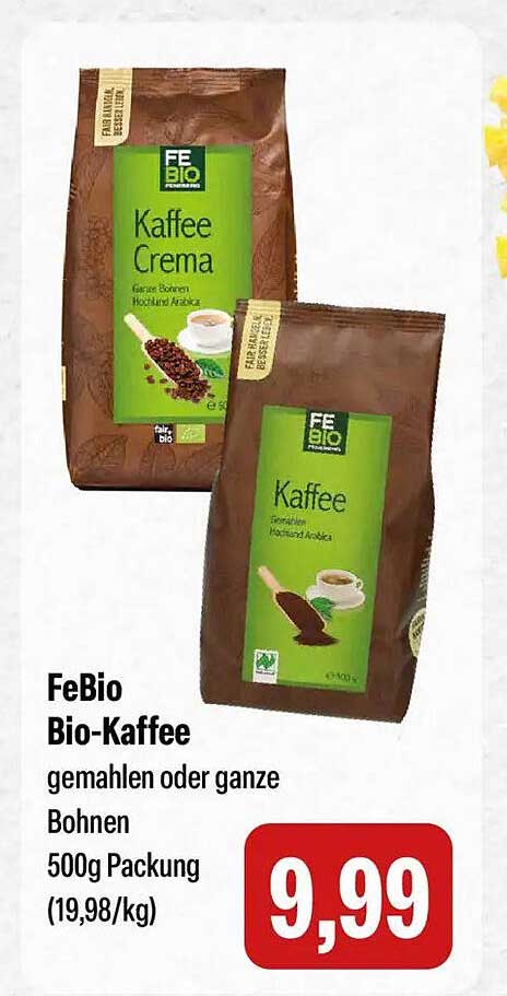 FeBio Bio-Kaffee gemahlen oder ganze Bohnen 500g Packung