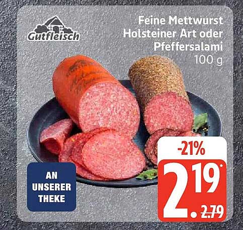 Feine Mettwurst Holsteiner Art oder Pfeffersalami 100 g