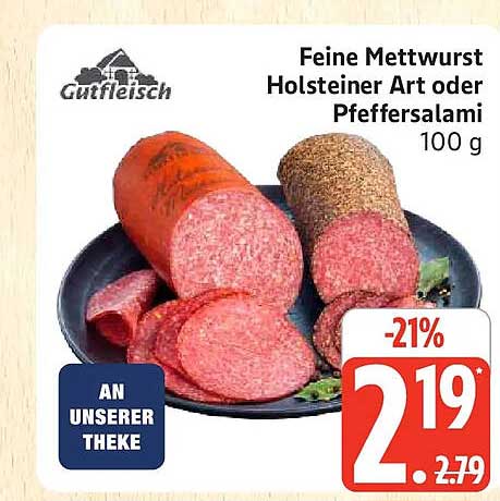 Feine Mettwurst Holsteiner Art oder Pfeffersalami 100 g