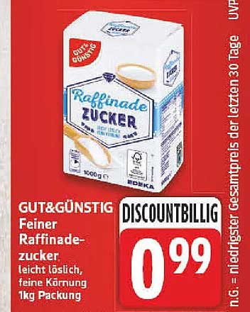 Feiner Raffinade-zucker, leicht löslich, feine Körnung 1kg Packung