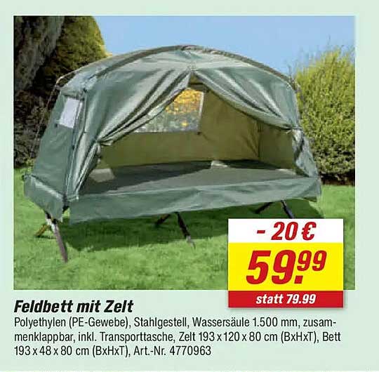 Feldbett mit Zelt