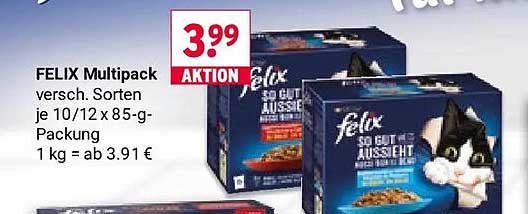 FELIX Multipack versch. Sorten je 10/12 x 85-g-Packung 1 kg = ab 3,91 €