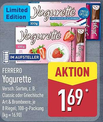 FERRERO Yogurette Versch. Sorten, z. B. Classic oder Griechische Art & Brombeere; je 8 Riegel; 100-g-Packung