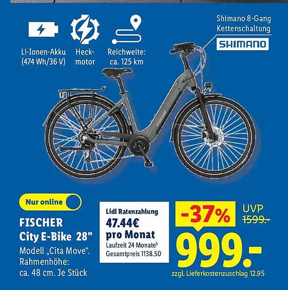 FISCHER City E-Bike 28" Modell „Cita Move“, Rahmenhöhe: ca. 48 cm. Je Stück
