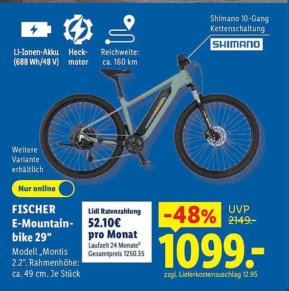 FISCHER E-Mountain-bike 29" Modell „Montis 2.2“