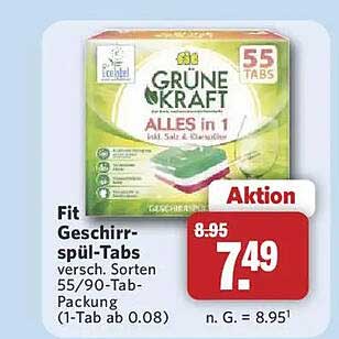 Fit Geschirrspül-Tabs versch. Sorten 55/90-Tab-Packung (1-Tab ab 0.08)