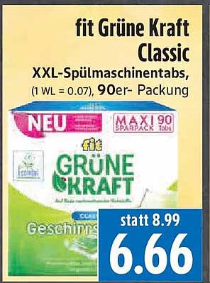 fit Grüne Kraft Classic XXL-Spülmaschinentabs, 90er-Packung