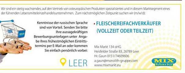 FLEISCHEREIFACHVERKÄUFER (VOLLZEIT ODER TEILZEIT)