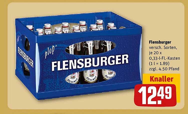 Flensburger versch. Sorten, je 20 x 0,33-l-Fl.-Kasten (1 l = 1.89) zzgl. 4.50 Pfand