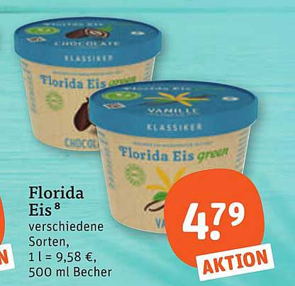 Florida Eis verschiedene Sorten, 1 l = 9,58 €, 500 ml Becher