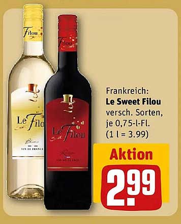 Frankreich: Le Sweet Filou versch. Sorten, je 0,75-l-Fl. (1 l = 3.99)