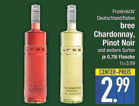 Frankreich/Deutschland/Italien bree Chardonnay, Pinot Noir und weitere Sorten je 0,75l Flasche 1l=3.99