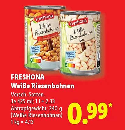 FRESHONA Weiße Riesenbohnen Versch. Sorten.