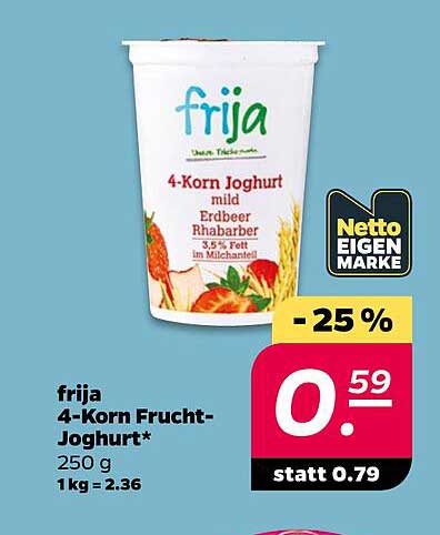 frija 4-Korn Frucht-Joghurt* 250 g 1 kg = 2.36