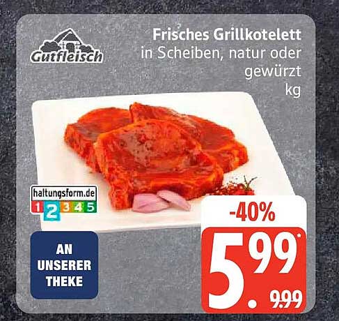 Frisches Grillkotelett in Scheiben, natur oder gewürzt kg