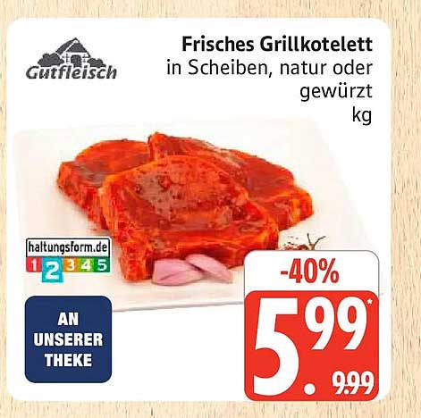 Frisches Grillkotelett in Scheiben, natur oder gewürzt kg