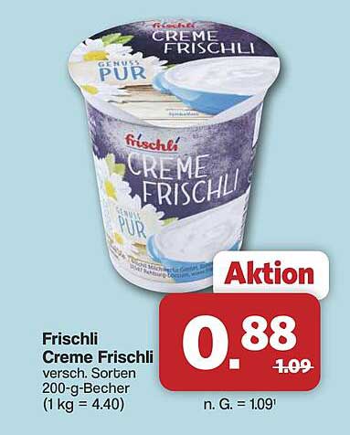 Frischli Creme Frischli versch. Sorten 200-g-Becher (1 kg = 4.40)