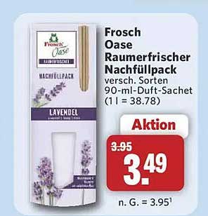 Frosch Oase Raumerfrischer Nachfüllpack versch. Sorten 90-ml-Duft-Sachet (1 l = 38.78)