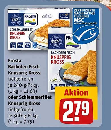 Frosta Backofen Fisch Knusprig Kross tiefgefroren, je 240-g-Pckg. (1 kg = 11.63) oder Schlemmmerfilet Knusprig Kross tiefgefroren, je 360-g-Pckg. (1 kg = 7.75)