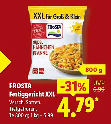 FROSTA Fertiggericht XXL Versch. Sorten. Tiefgefroren. Je 800 g; 1 kg = 5.99
