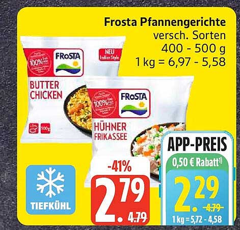 Frosta Pfannengerichte versch. Sorten 400 - 500 g 1kg = 6,97 - 5,58
