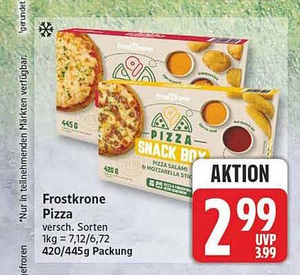 Frostkrone Pizza versch. Sorten 1kg = 7,12/6,72 420/445g Packung