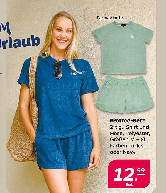 Frottee-Set* 2-tlg., Shirt und Hose, Polyester, Größen M - XL, Farben Türkis oder Navy