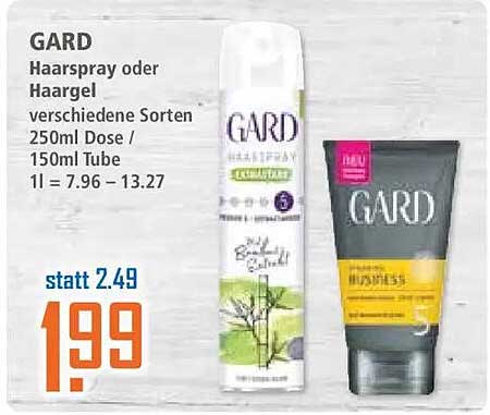 GARD Haarspray oder Haargel verschiedene Sorten 250ml Dose / 150ml Tube 1l = 7.96 - 13.27