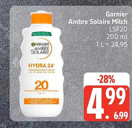 Garnier Ambre Solaire Milch LSF20 200 ml 1 L = 24,95