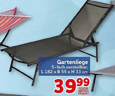 Gartenliege 5-fach verstellbar, L 182 x B 55 x H 33 cm