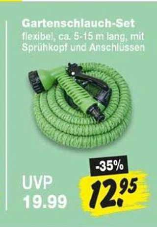 Gartenschlauch-Set flexibel, ca. 5-15 m lang, mit Sprühkopf und Anschlüssen