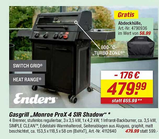 Gasgrill „Monroe ProX 4 SIR Shadow“