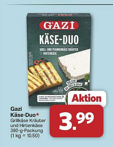 Gazi Käse-Duo* Grillkäse Kräuter und Hirtenkäse 380-g-Packung (1 kg = 10.50)