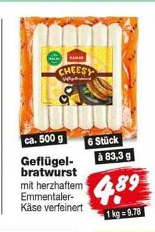 Geflügel-bratwurst mit herzhaftem Emmentaler-Käse verfeinert