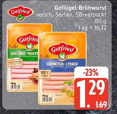 Geflügel-Brühwurst versch. Sorten, SB-verpackt 80 g