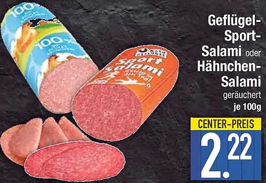 Geflügel-Sport-Salami oder Hähnchen-Salami geräuchert je 100g