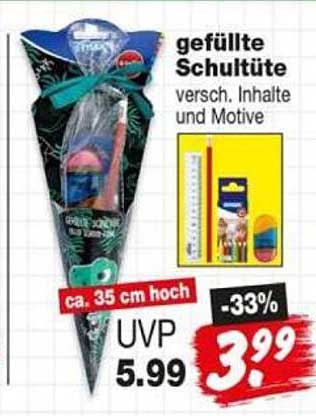 gefüllte Schultüte versch. Inhalte und Motive