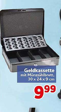 Geldkassette mit Münzzählbrett, 30 x 24 x 9 cm