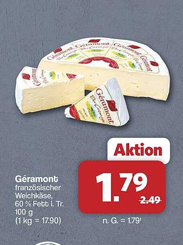 Géramont französischer Weichkäse, 60 % Fett i. Tr., 100 g