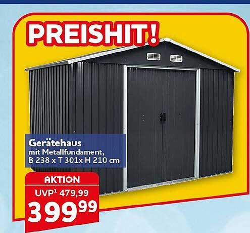 Gerätehaus mit Metallfundament, B 238 x T 301 x H 210 cm