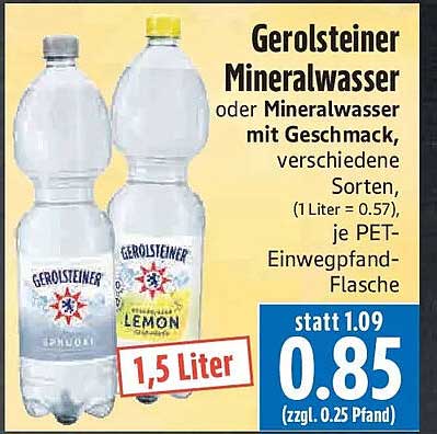 Gerolsteiner Mineralwasser oder Mineralwasser mit Geschmack, verschiedene Sorten, (1 Liter = 0.57), je PET-Einwegpfand-Flasche