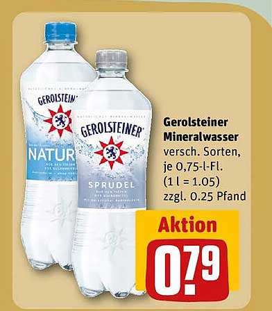 Gerolsteiner Mineralwasser versch. Sorten, je 0,75-l-Fl. (1 l = 1.05) zzgl. 0.25 Pfand Aktion