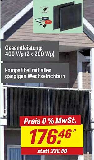 Gesamtleistung: 400 Wp (2 x 200 Wp) kompatibel mit allen gängigen Wechselrichtern