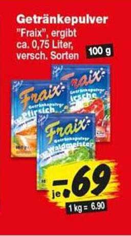 Getränkepulver "Fraix", ergibt ca. 0,75 Liter, versch. Sorten