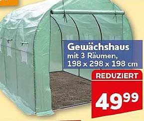 Gewächshaus mit 3 Räumen, 198 x 298 x 198 cm